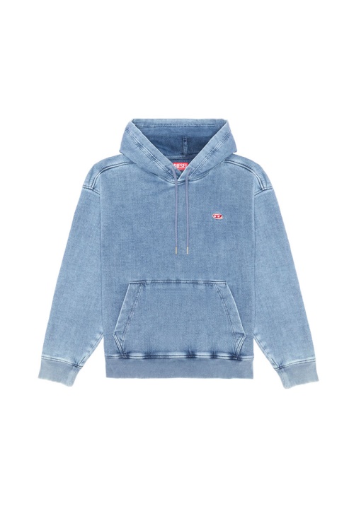 Sweat à Capuche Bleu Clair En Denim Côtelé D-um Diesel