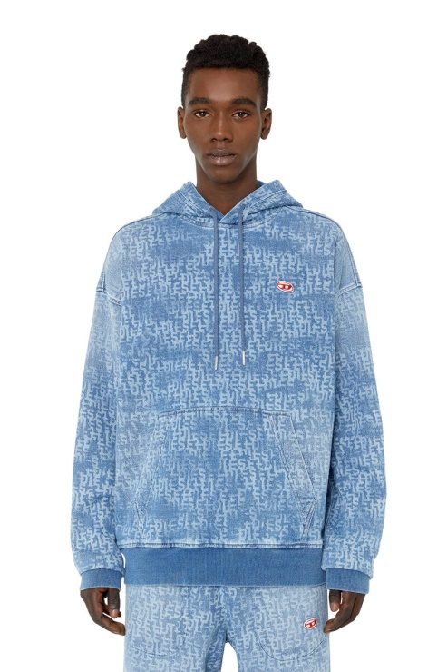 Diesel D-um-rib Track Denim Sweat à Capuche Bleu Clair