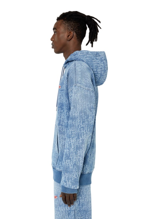 Diesel D-um-rib Track Denim Sweat à Capuche Bleu Clair