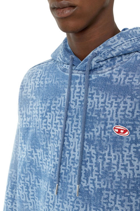 Diesel D-um-rib Track Denim Sweat à Capuche Bleu Clair