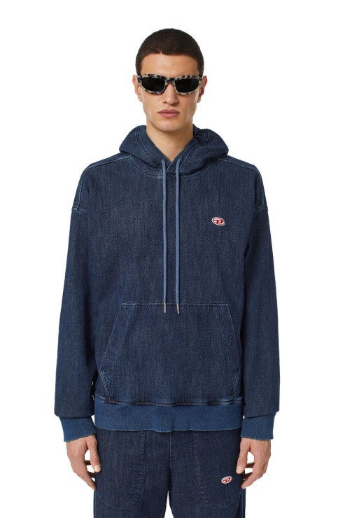 D-um-rib Track Denim Hoodie Diesel En Bleu Foncé