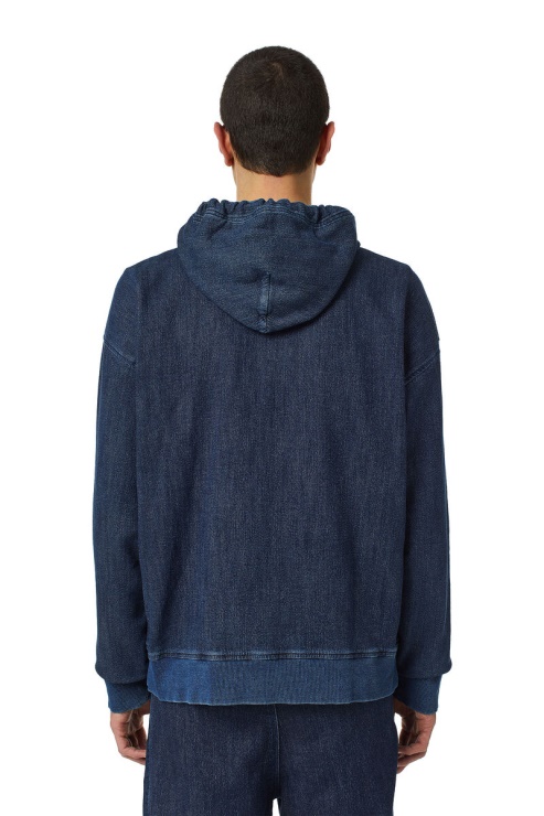 Diesel - Sweat à Capuche En Denim à Côtes D-um - Bleu Foncé
