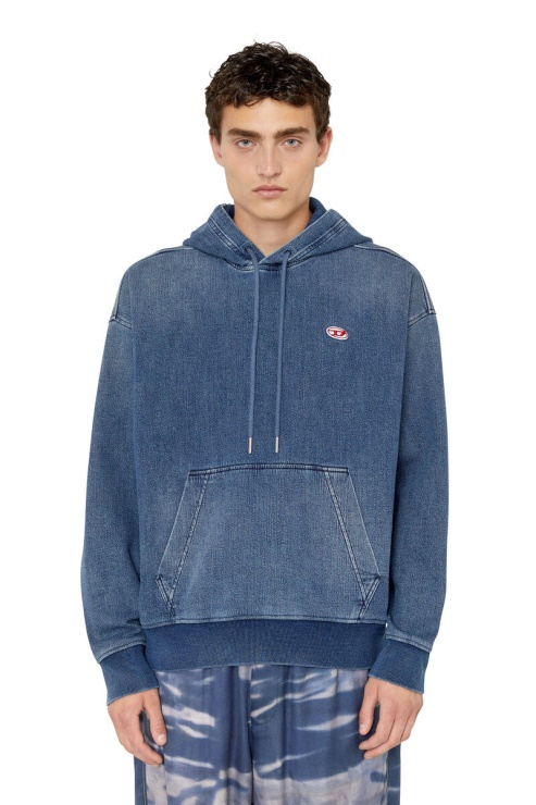 Sweat à Capuche Bleu Moyen Diesel En Denim Côtelé D-um