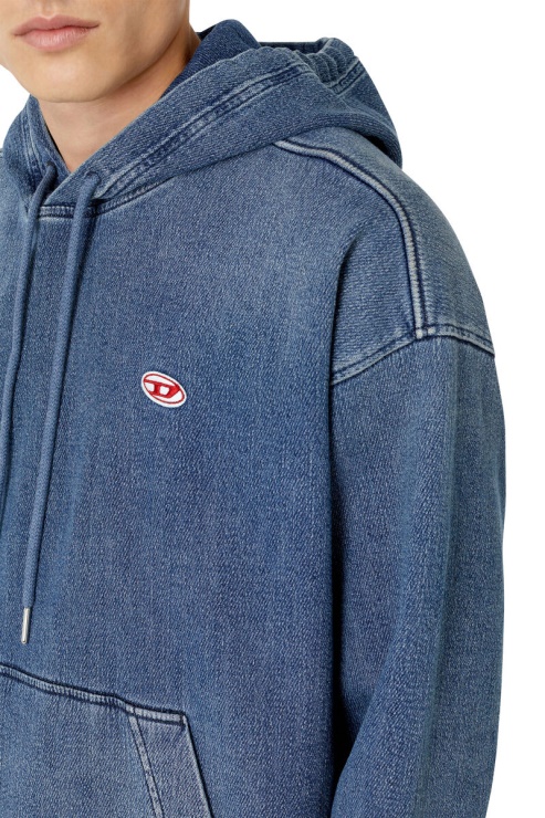 Sweat à Capuche Bleu Moyen Diesel En Denim Côtelé D-um