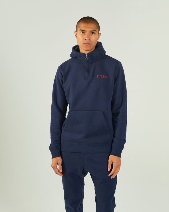 Blazer Bleu Marine à Capuche à Demi-zip Diesel Hagen