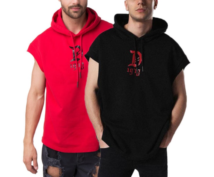 S Drive Gr-qa Hommes Sweat Pull Sans Manches à Capuche Sport Gym Wear Diesel Noir/rouge