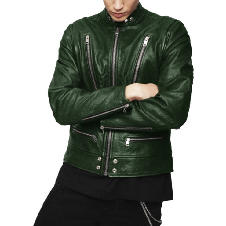 Diesel L Koji Blouson Aviateur Homme Cuir Véritable Cafe Racer Manteau Vert D'hiver