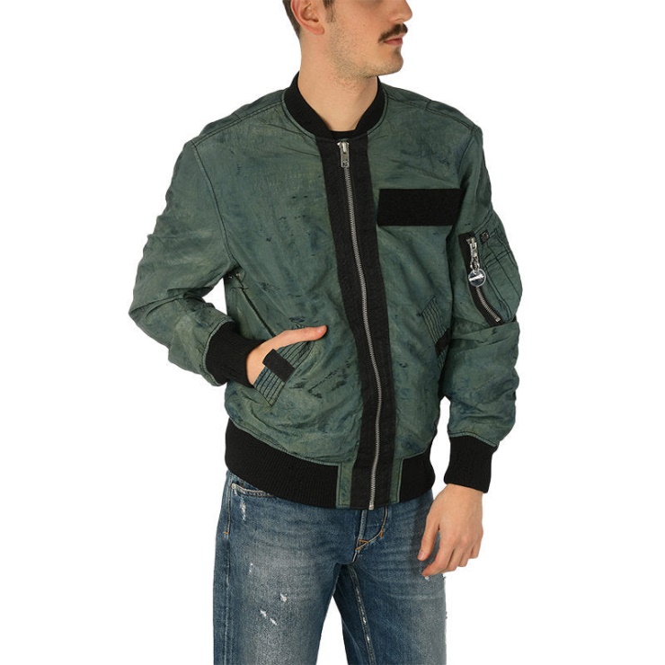Diesel J Souly Tye Blouson Aviateur Pour Hommes Poignets Côtelés Varsity Vestes Décontractées Vert