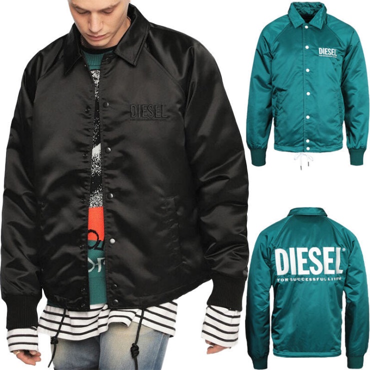 Diesel J Akio Vestes Pour Hommes Blousons Aviateurs Sportifs Pull Décontracté Rembourré Satin Nylon Noir/bleu