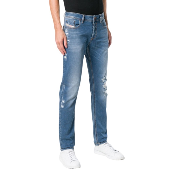Diesel Sleenker 085ah Jeans Pour Hommes En Lyocell Stretch Slim Skinny En Détresse