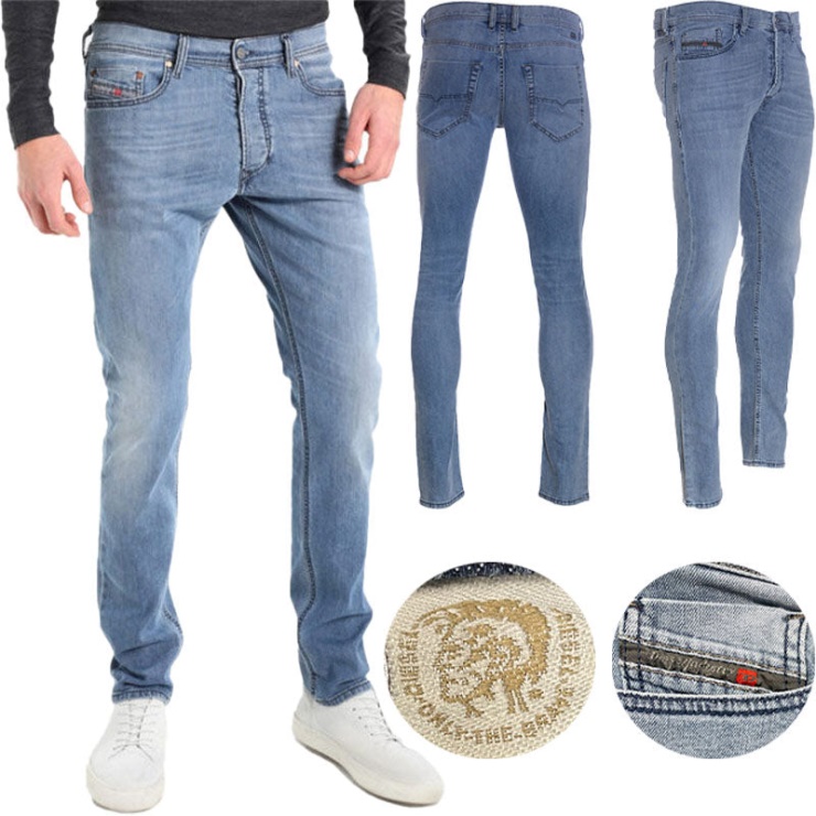 Diesel Tepphar 0687v Jean Carotte Coupe Slim Homme Denim Coton Stretch Bouton Braguette