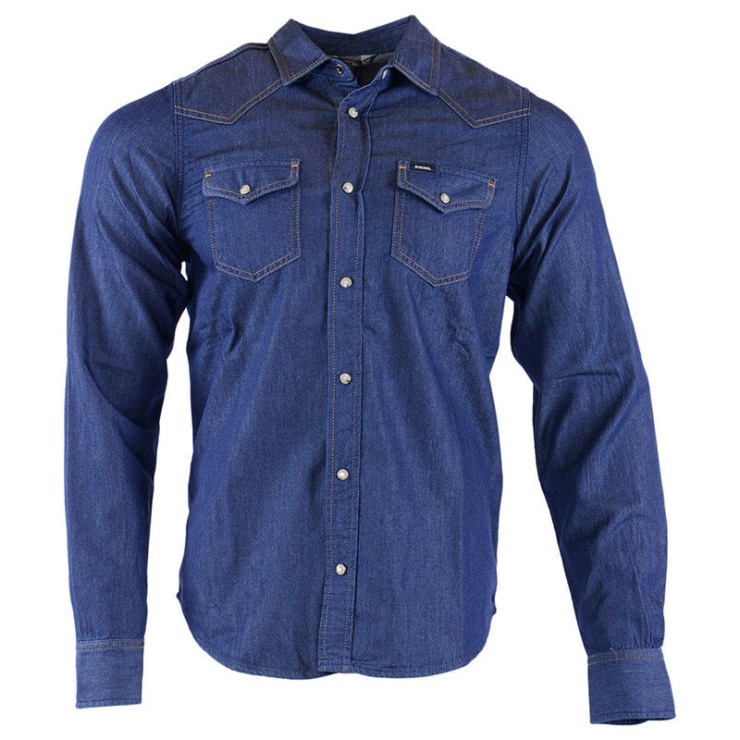 Diesel New Sonora E 0bamp Chemise En Jean Pour Hommes à Manches Longues Décontracté Chemise Bleue Unie
