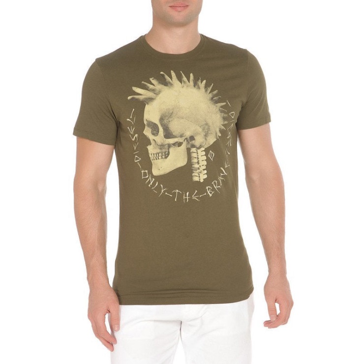 Diesel T Feddo Hommes T-shirt Col Rond Manches Courtes Coton T-shirt Olive Mohawk Imprimer