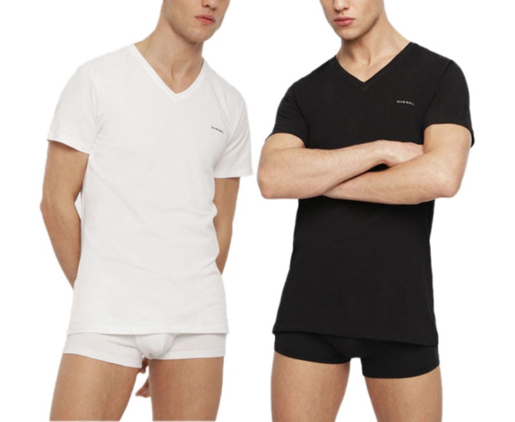 Diesel Umtee Michael Hommes T-shirt 1x Pack Manches Courtes Col En V T-shirts En Coton Décontractés Noir / Blanc