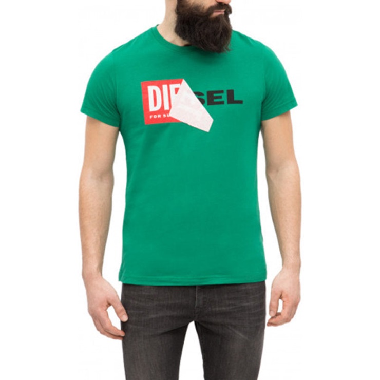 T Diego Qa Hommes T-shirt Col Rond Manches Courtes Casual Coton Tee Vert Diesel
