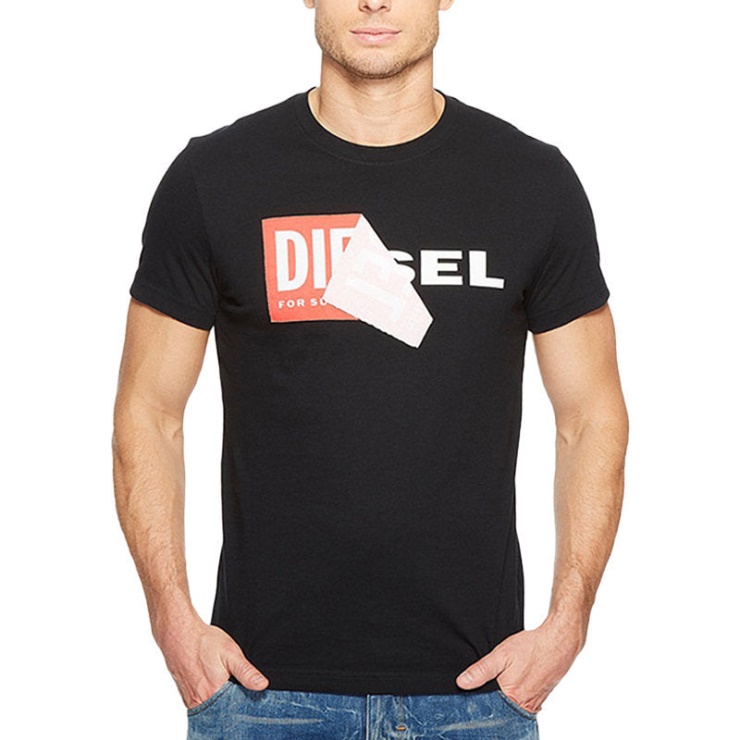Diesel T Diego Qa T-shirt Homme Manches Courtes Col Rond Slim Fit Casual T-shirt Noir