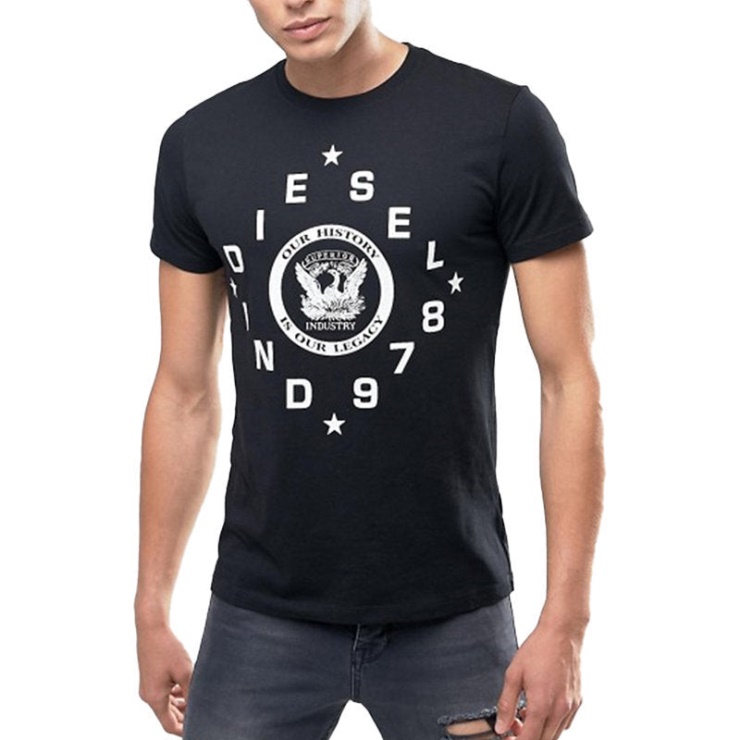 Diesel T Diego He T-shirt Homme Col Rond Manches Courtes Décontracté Noir T-shirt D'été