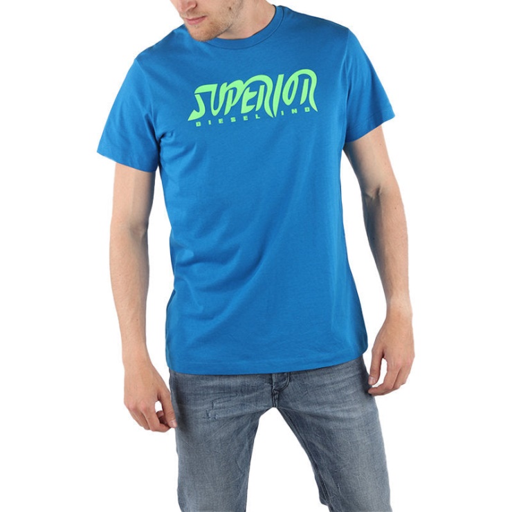 T Diego Bb Hommes T-shirt Ras Du Cou à Manches Courtes Bleu Tee Casual Coton Top Diesel