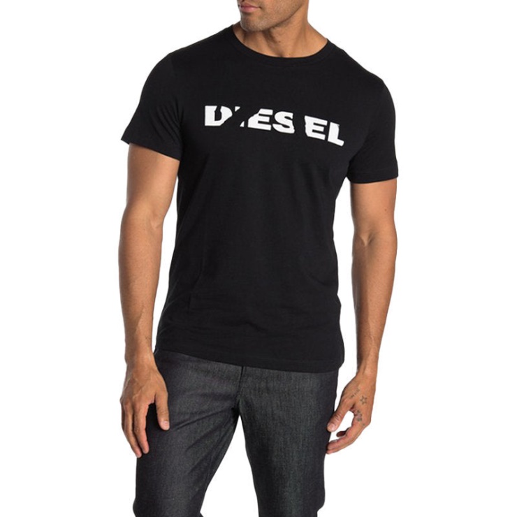Diesel T Diego Brok T-shirt à Manches Courtes Pour Hommes En Coton Décontracté Noir Haut D'été