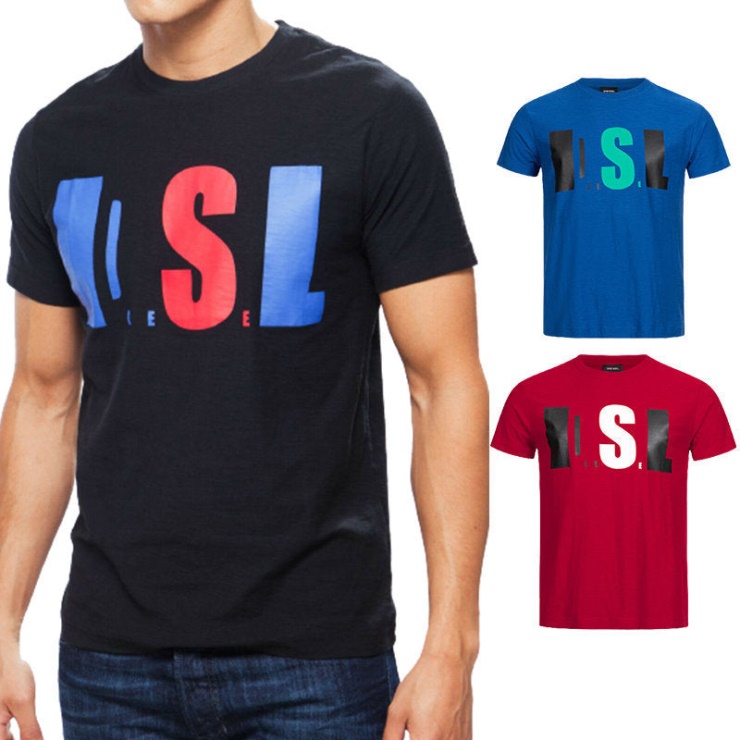 Diesel T Joe Qb T-shirt Homme Coupe Cintrée Col Rond Imprimé Décontracté été Coton T-shirt Noir/blanc/marine