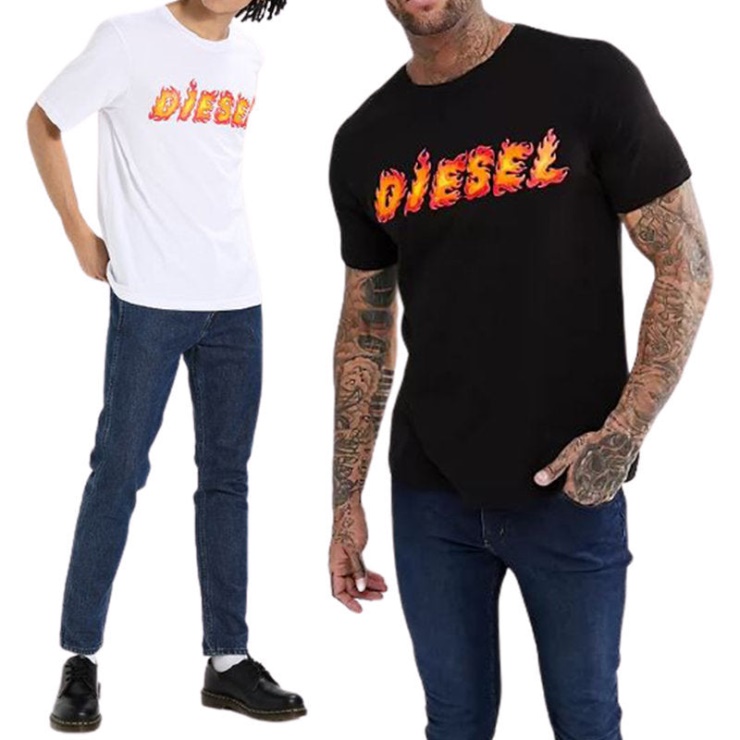 Diesel T Just Sh Hommes T-shirt Col Rond Graphique Imprimé Décontracté été Coton T-shirt Rouge/noir/bleu