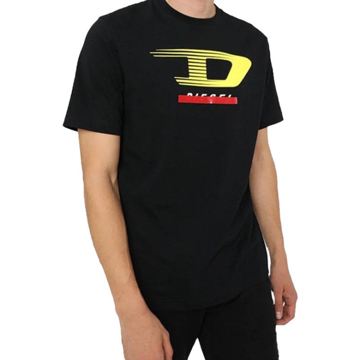 Diesel T Just Y4 T-shirt Homme Col Rond Manches Courtes Casual T-shirt En Coton Noir
