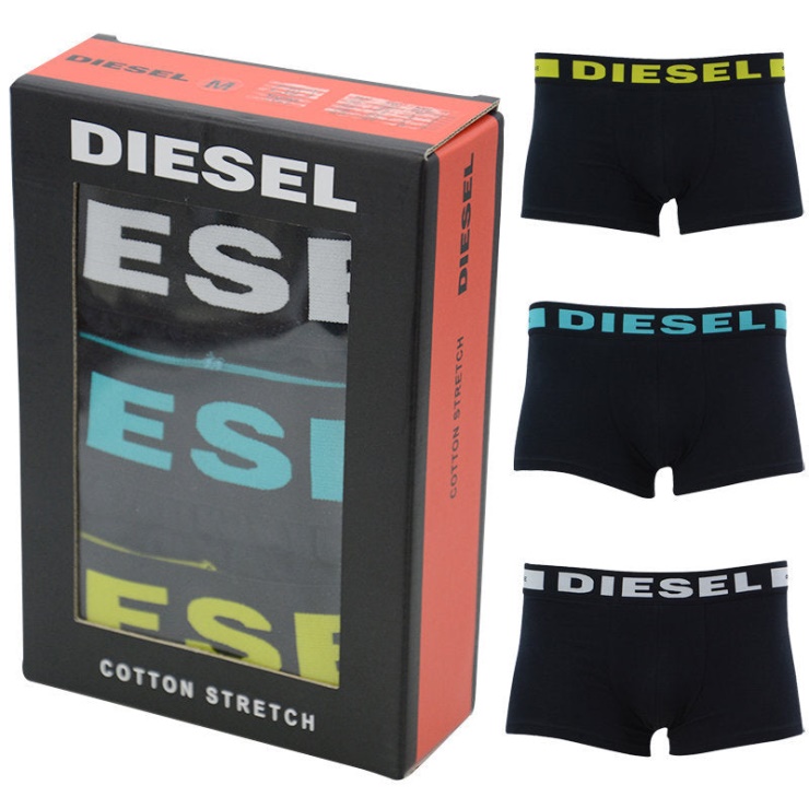 Lot De 3 Boxers Diesel Pour Homme En Coton Doux Régulier Sous-vêtements Noirs Cadeau
