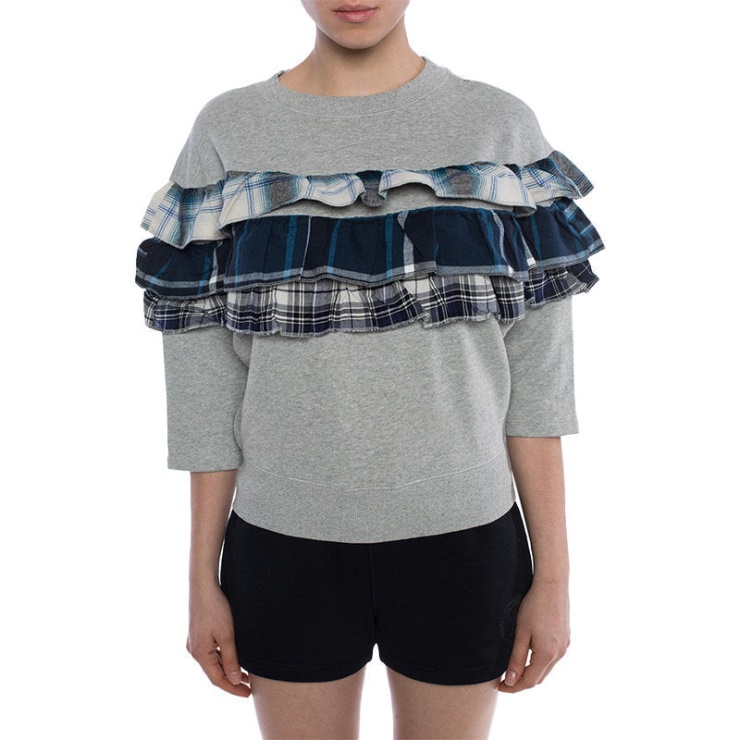 F Adelia Sweat Femme Pull Ras Du Cou à Volants Carreaux Pull Gris Diesel