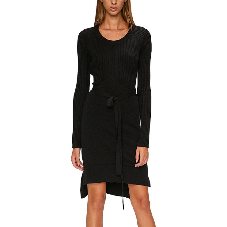 M String 0lasu Robe Femme Dos Ouvert Coton Noir Casual Hiver Long Top Diesel