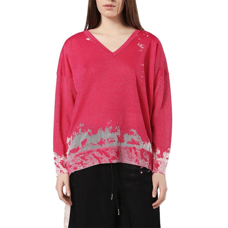 Diesel M Sport Robe Femme Col V Pull Manches Longues Regular Rose Tops