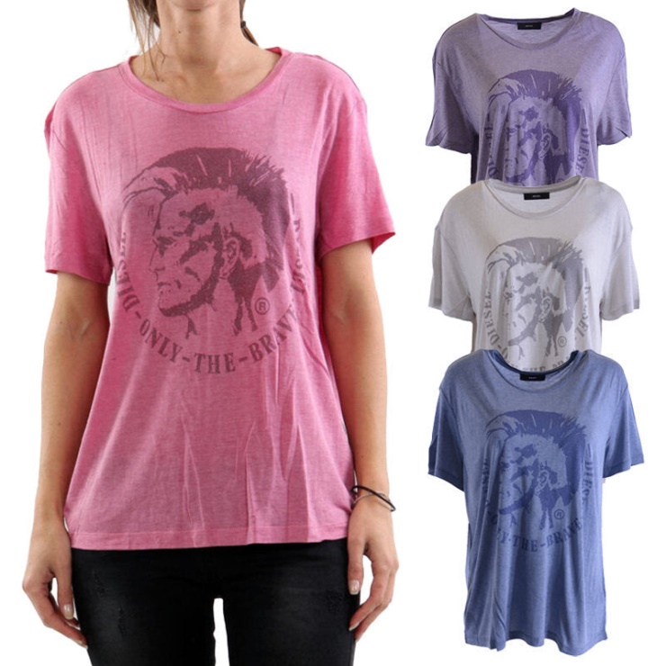 T Moriprint T-shirts Pour Femmes Col Rond Manches Courtes Classique Coupe Ample T-shirt Gris Diesel