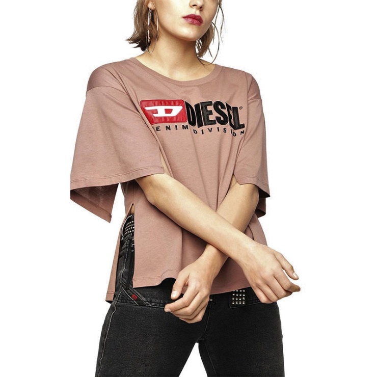 T Jacky D T-shirt Femme Col Rond à Manches Courtes Haut Décontracté été T-shirt Diesel Bleu/blanc Cassé/rose