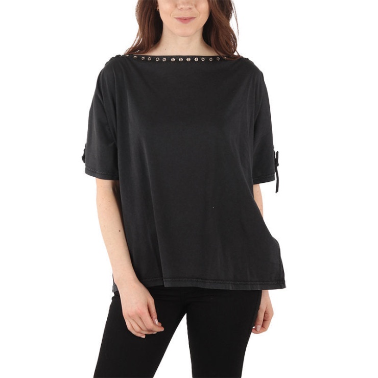 Diesel T Leox A T-shirt Femme Col Large Manches Courtes Coupe Décontractée Hauts Décontractés