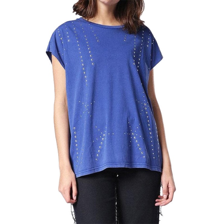 Diesel T Hanx T-shirt Femme Col Rond Manches Courtes Coupe Décontractée Tops Bleu