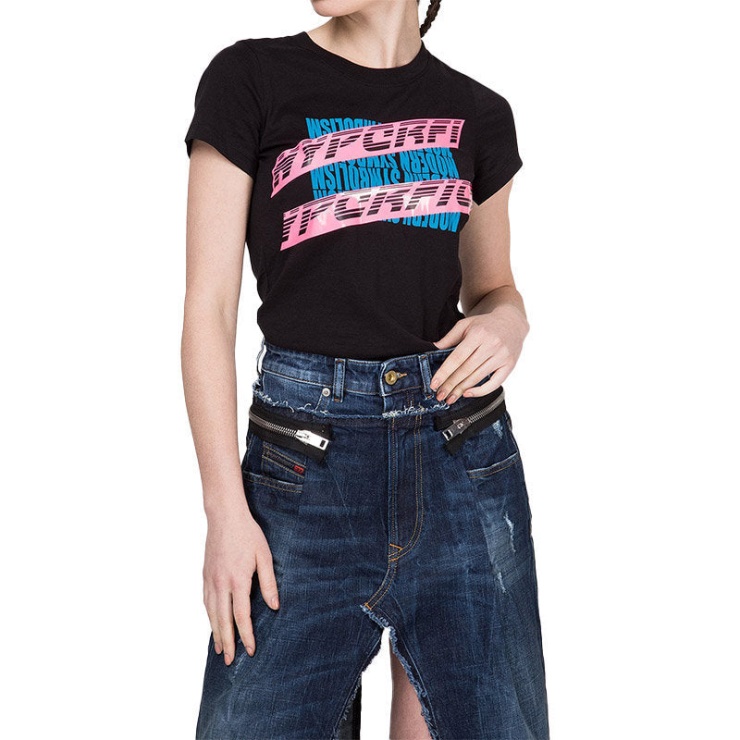 T Supery T-shirt Femme Col Rond Manches Courtes Slim Fit Casual Tops Noir Diesel