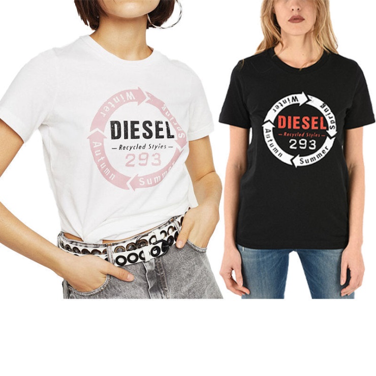 Diesel T Sily C1 T-shirt Femme Col Rond Manches Courtes Coupe Slim Tops Décontractés