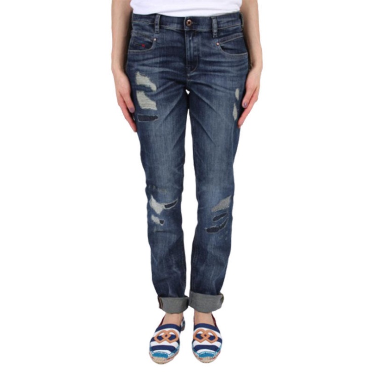 Jeans Pour Femmes Belthy 0854t Coupe Slim En Détresse Pantalon En Denim Bleu Foncé Décontracté Diesel