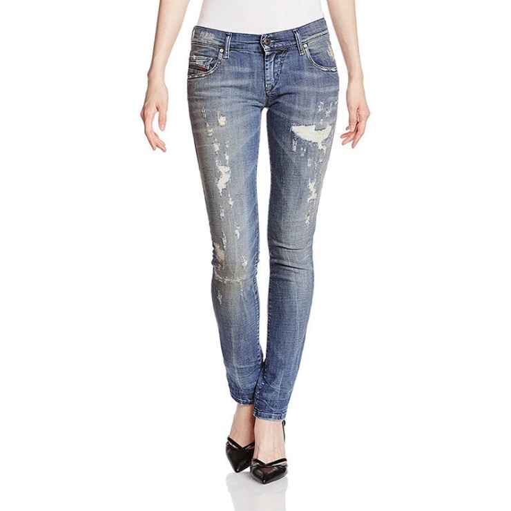 Diesel Grupee 0856x Jeans Pour Femme Coupe Super Skinny Bleu Délavé Zip