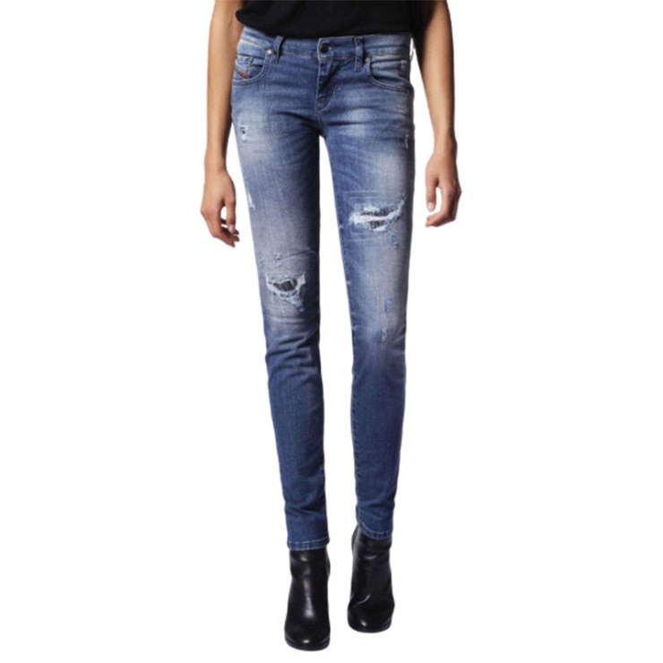 Grupee 0679c Jeans Femme Super Slim Fit Détresse Casual Bleu Denim Pantalon Diesel