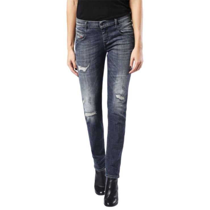 Jeans En Denim Pour Femme Belthy 0860k Regular Slim Bleu Foncé Zip Braguette Diesel