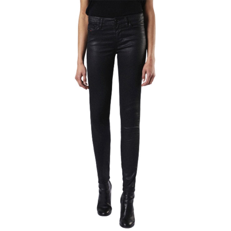 Diesel Skinzee 0662e Jean Femme Super Slim Skinny Braguette Zippée Noir Brillant