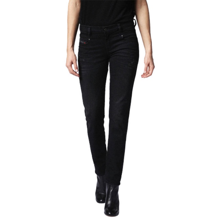 Diesel Belthy 0679f Jeans Pour Femmes En Détresse Regular Slim Noir Braguette Zippée