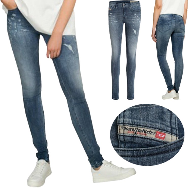Diesel Skinzee R48u7 Jeans Femme Super Slim Skinny Taille Normale Fit Pantalon
